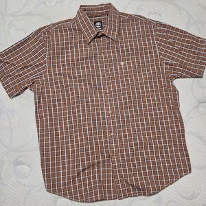 Timberland Men's Rust and White Checkered Shirt Large
